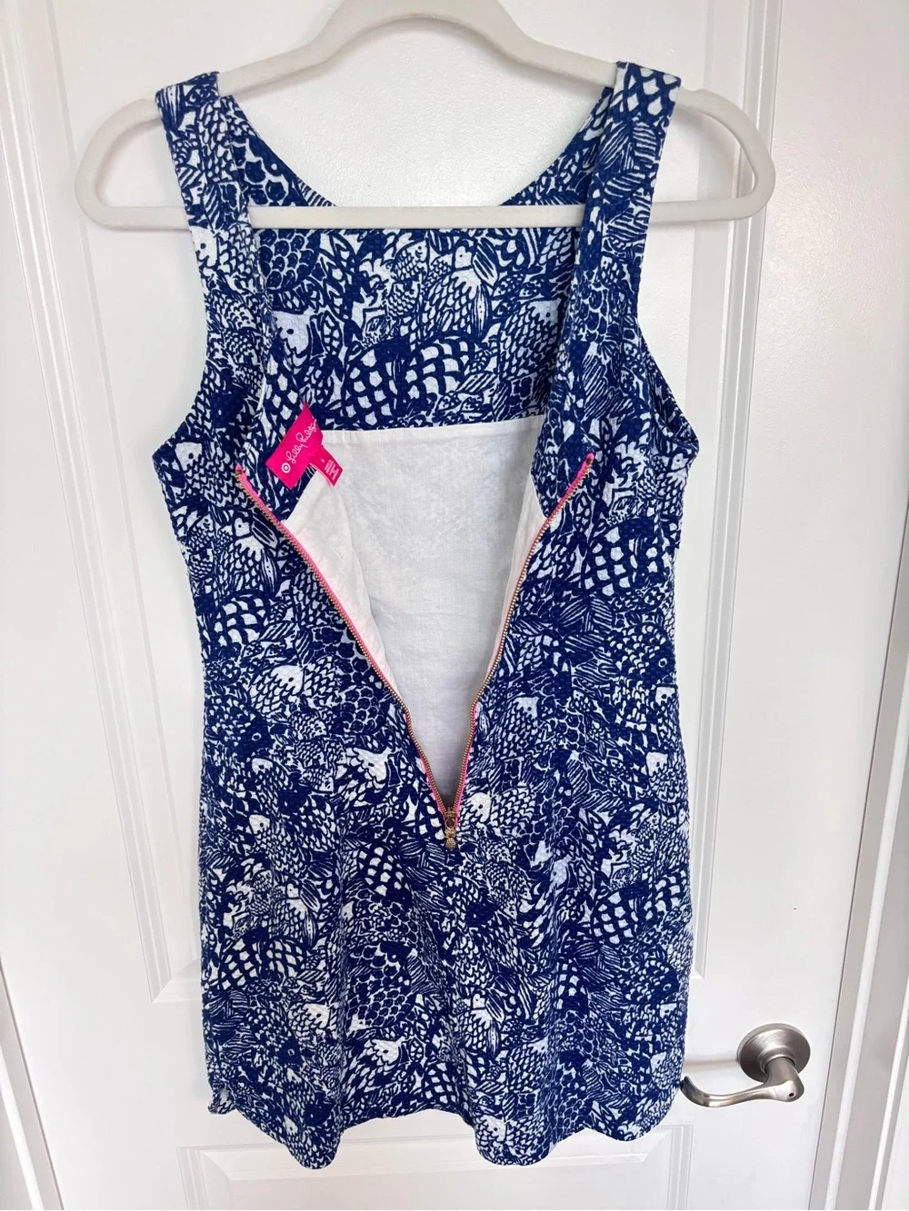Lilly Pulitzer Cotton Shift Dress Blue White Sleeveless Coastal Preppy Size 6 M